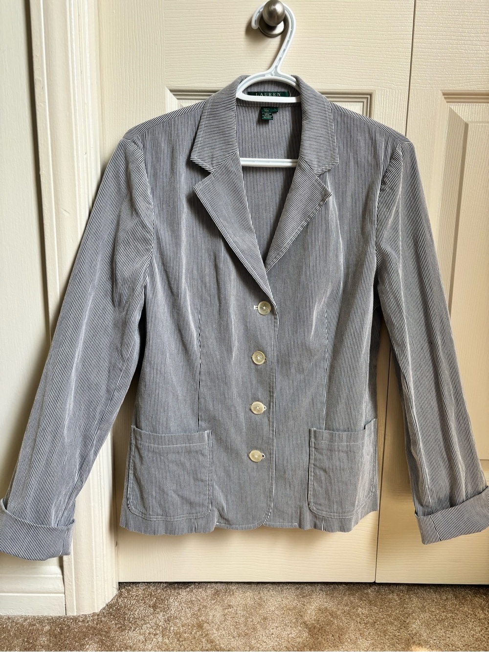 Ralph Lauren Vintage 90s Preppy Seersucker Blue White Blazer